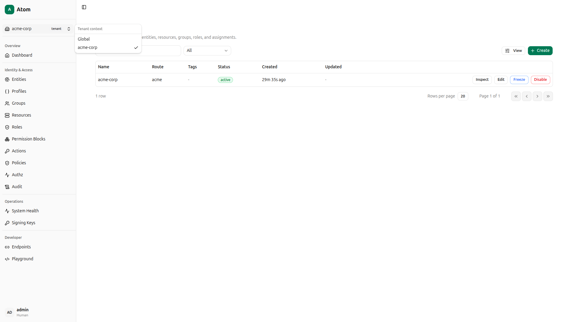 Tenant context switcher
