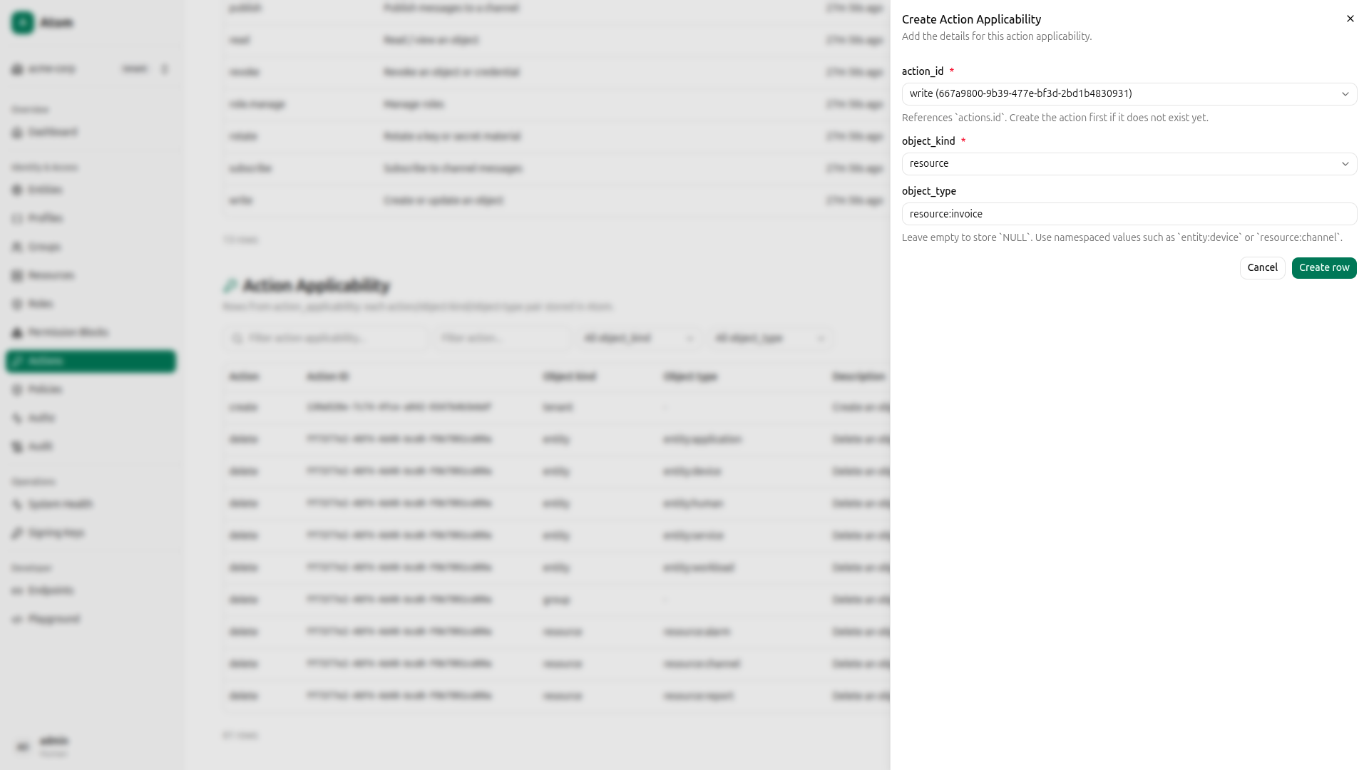 Create action applicability for write